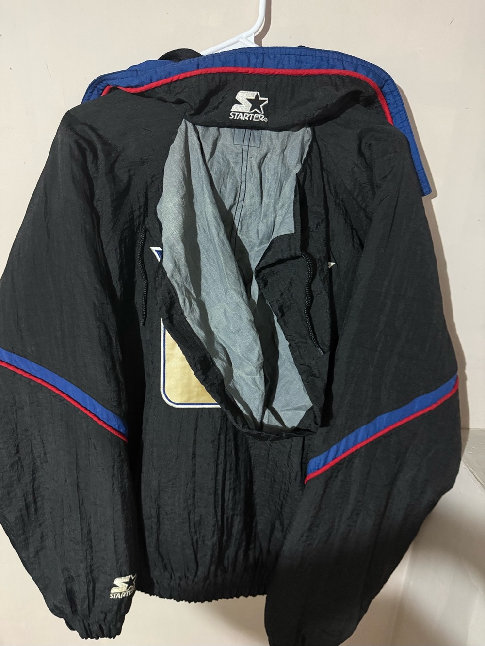 Black Bomber Jacket with Blue & Red Trim - New York Rangers Style - Picture 5 of 16